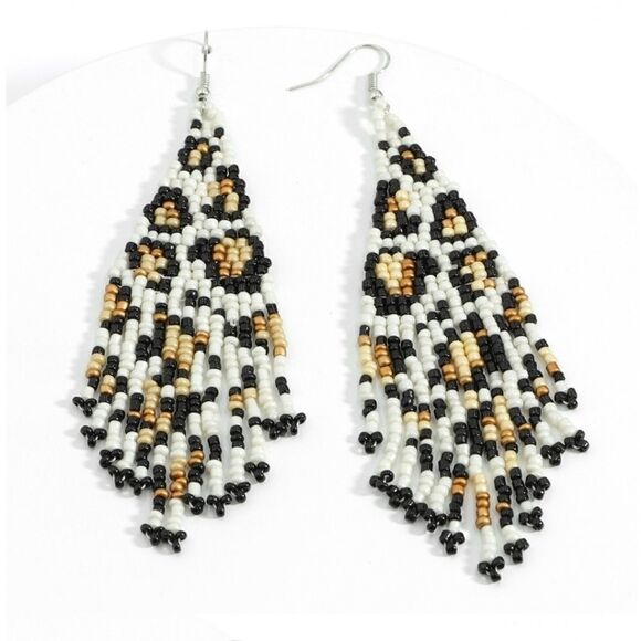 LEOPARD BEADED FRINGE EARRINGS - Picture 2 of 3